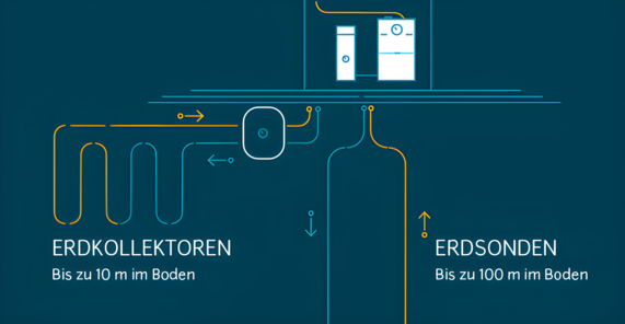 Grafik zeigt eine Erdwärmepumpe und wie diese mit Erdkollektoren und Erdsonden Energie erzeugt. Es geht um die Kosten der Wärmepumpen.