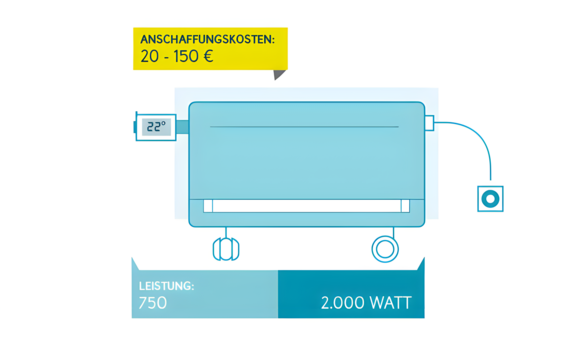 Bild zeigt Elektroheizung. Es geht um die Anschaffungskosten von 20 Euro bis zu 150 Euro.