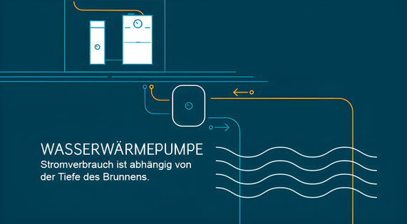 Grafik zeigt, dass der Stromverbrauch einer Wasserwärmepumpe von der Tiefe des Brunnens abhängig ist.
