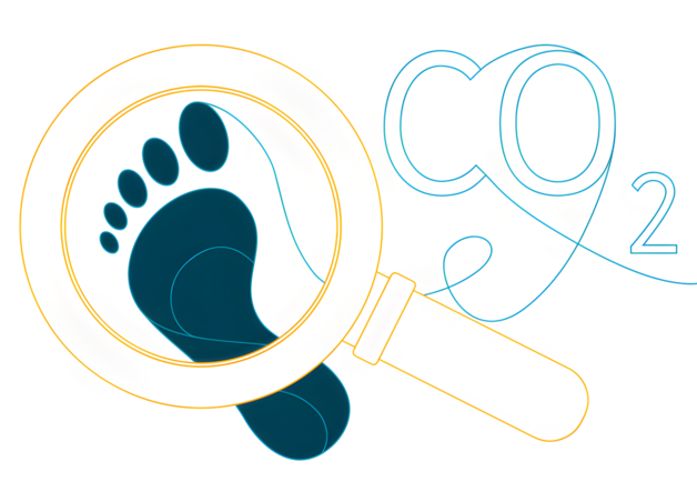 Grafik zeigt Fußabdruck und Aufschrift „CO₂“ – Thema: CO₂-Fußabdruck.