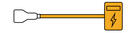 Grafik zeigt Ladekabel für eines von drei verschiedenen Anwendungsszenarien: Das Ladekabel ist an einem Ende fest an einer Ladestation, zum Beispiel einer Wallbox zu Hause, installiert.