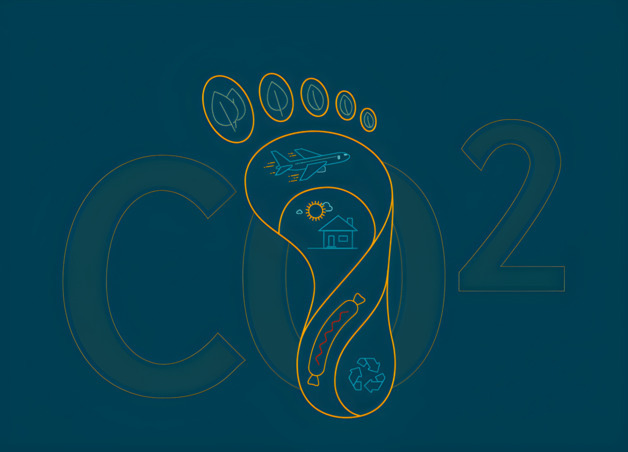 Bild zeigt einen Fußabdruck mit dem Schriftzug "CO₂" – symbolisiert den ökologischen Fußabdruck und dessen Auswirkungen auf das Klima.
