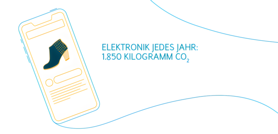 Grafik zeigt wie viel CO2 Elektronik jedes Jahr kostet. Der Wert im Bild ist dafür bei 1850 Kilogramm.