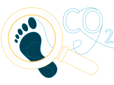 Grafik zeigt Fußabdruck und Aufschrift „CO₂“ – Thema: CO₂-Fußabdruck.