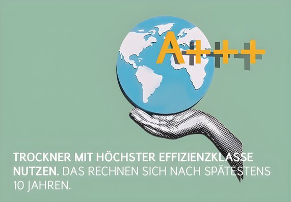 Im Bild steht, dass man Trockner mit einer hohen Energieeffizienzklasse nutzen soll.