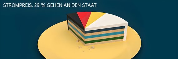 Grafik zeigt, dargestellt als Kuchenstück, die Aufteilung des Strompreises. Laut Graik gehen 29 % davon an den Staat.